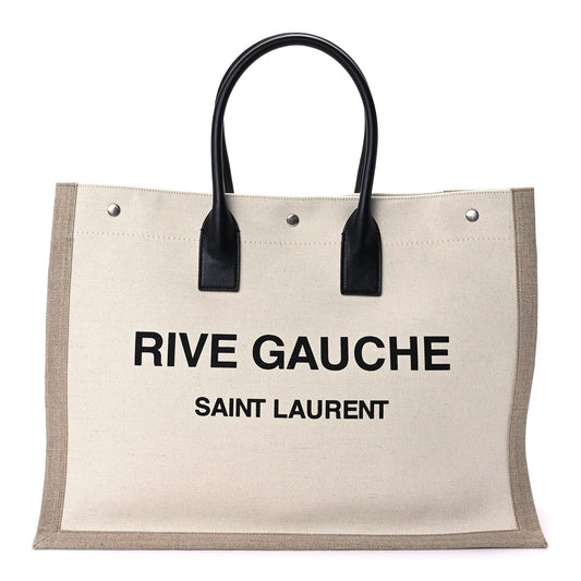 Saint Laurent Linen Calfskin Rive Gauche Tote Optic White