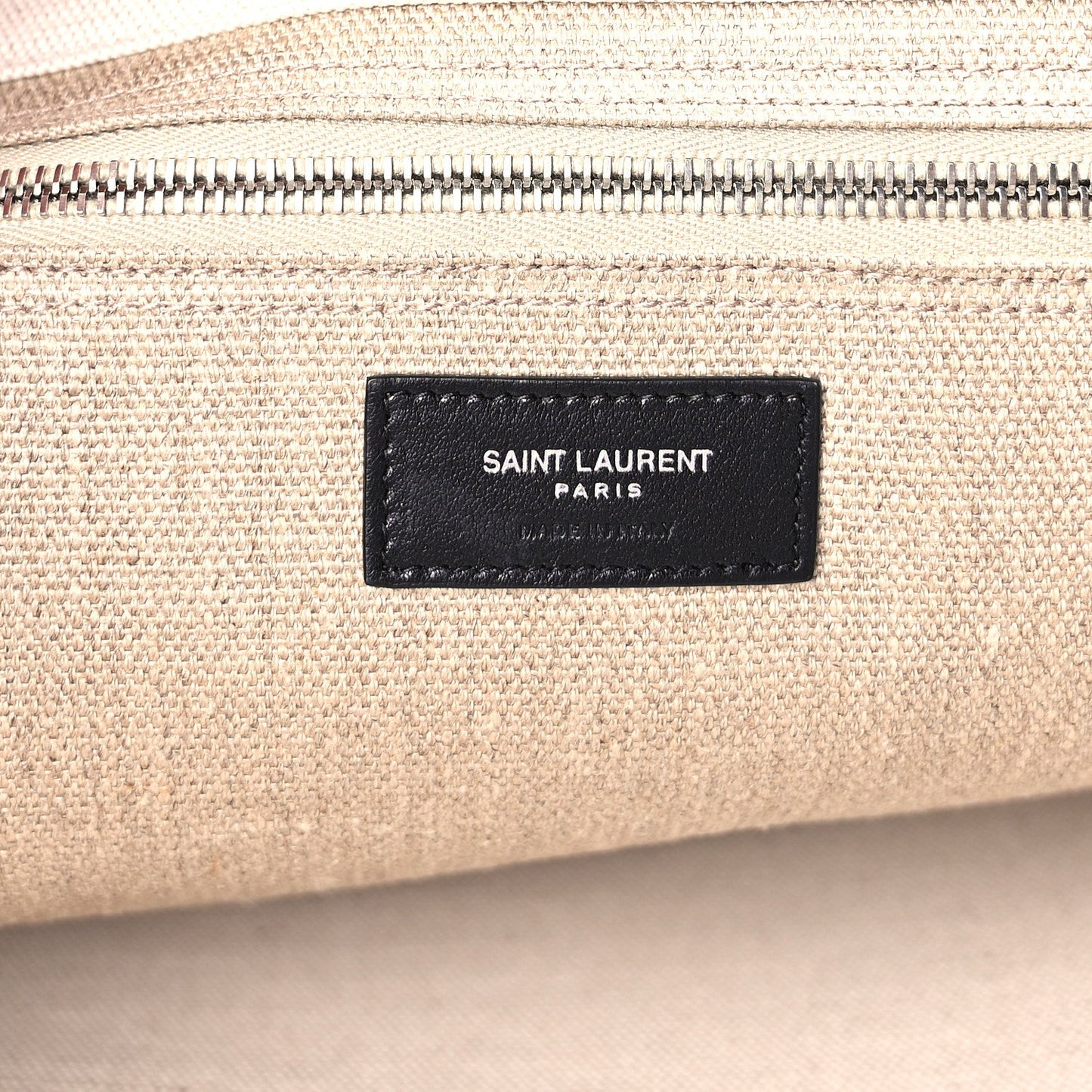 Saint Laurent Linen Calfskin Rive Gauche Tote Optic White