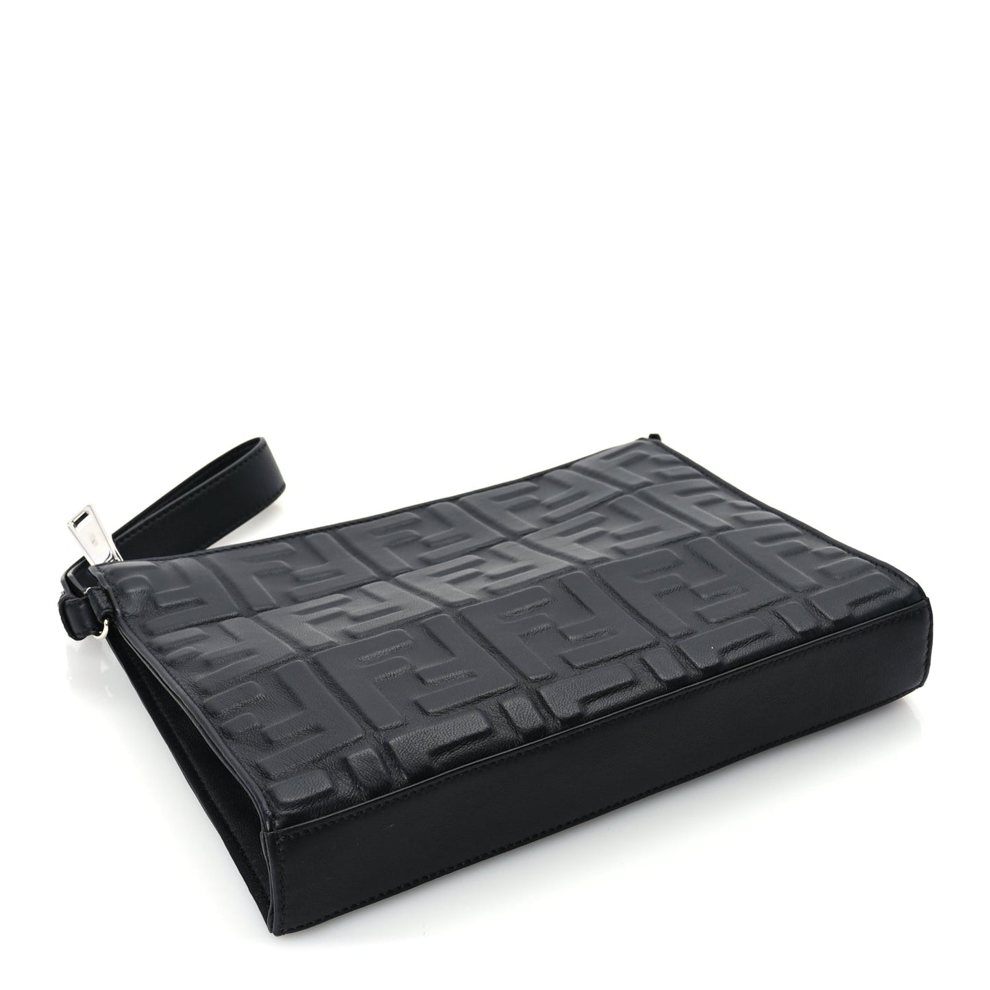 Fendi Vitello Grace FF 1974 Embossed Flat Pouch  Black