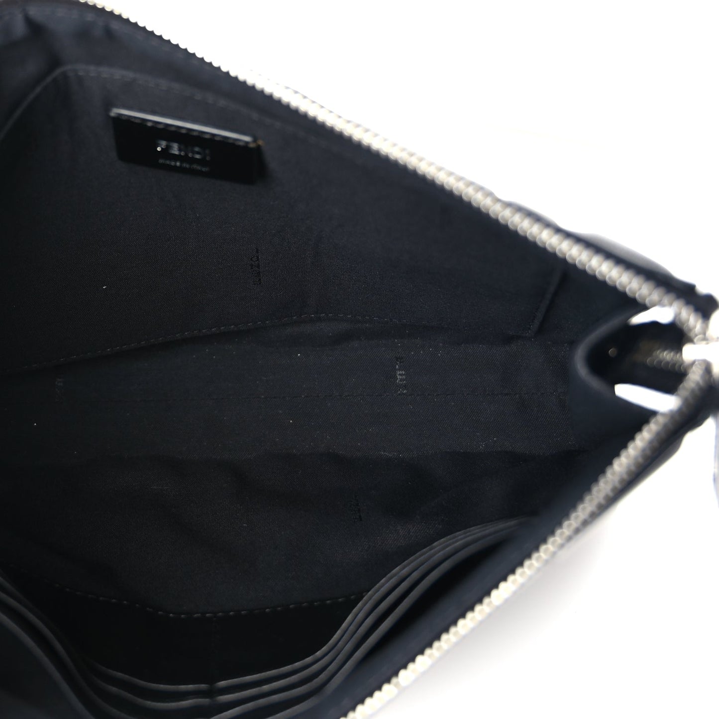 Fendi Vitello Grace FF 1974 Embossed Flat Pouch  Black