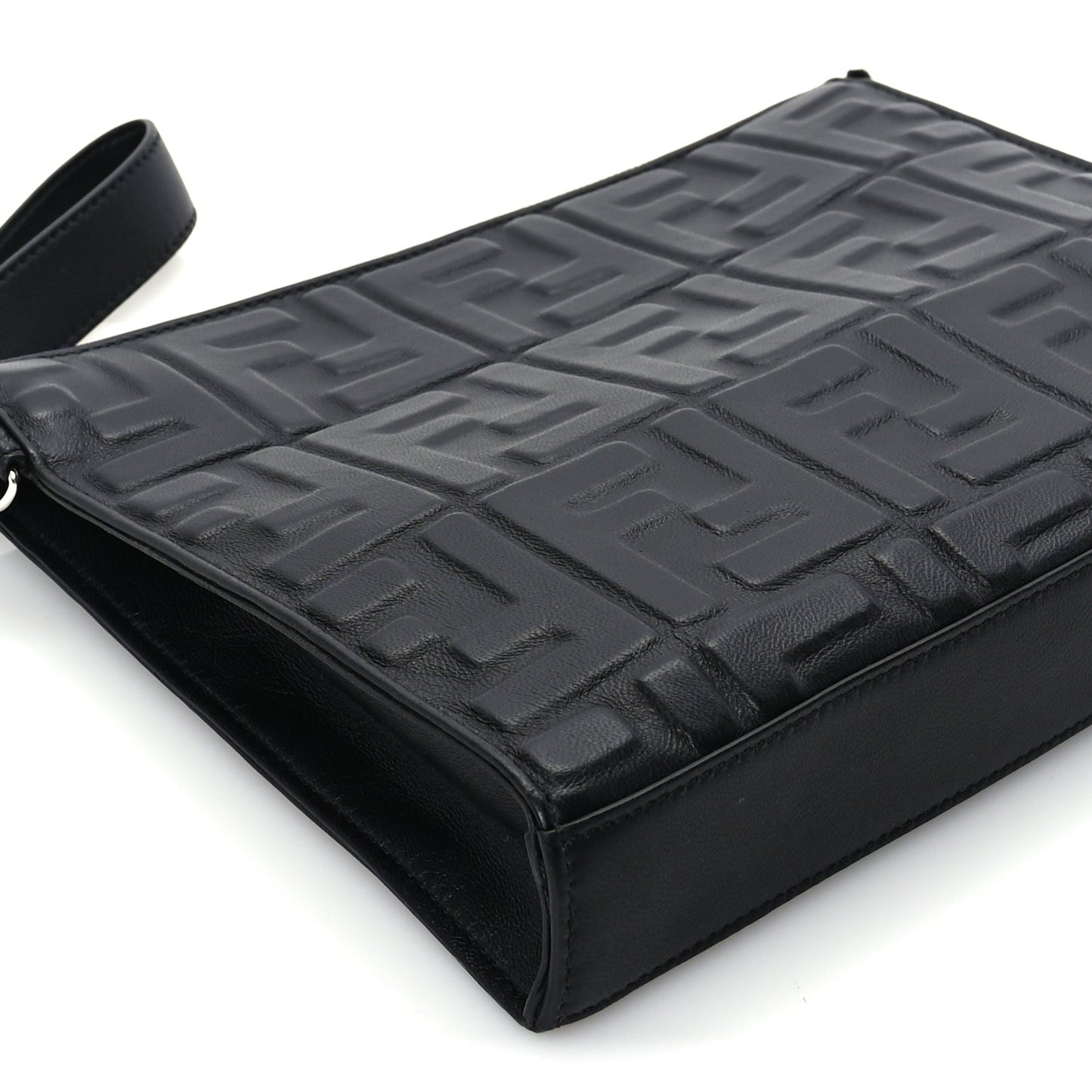 Fendi Vitello Grace FF 1974 Embossed Flat Pouch  Black