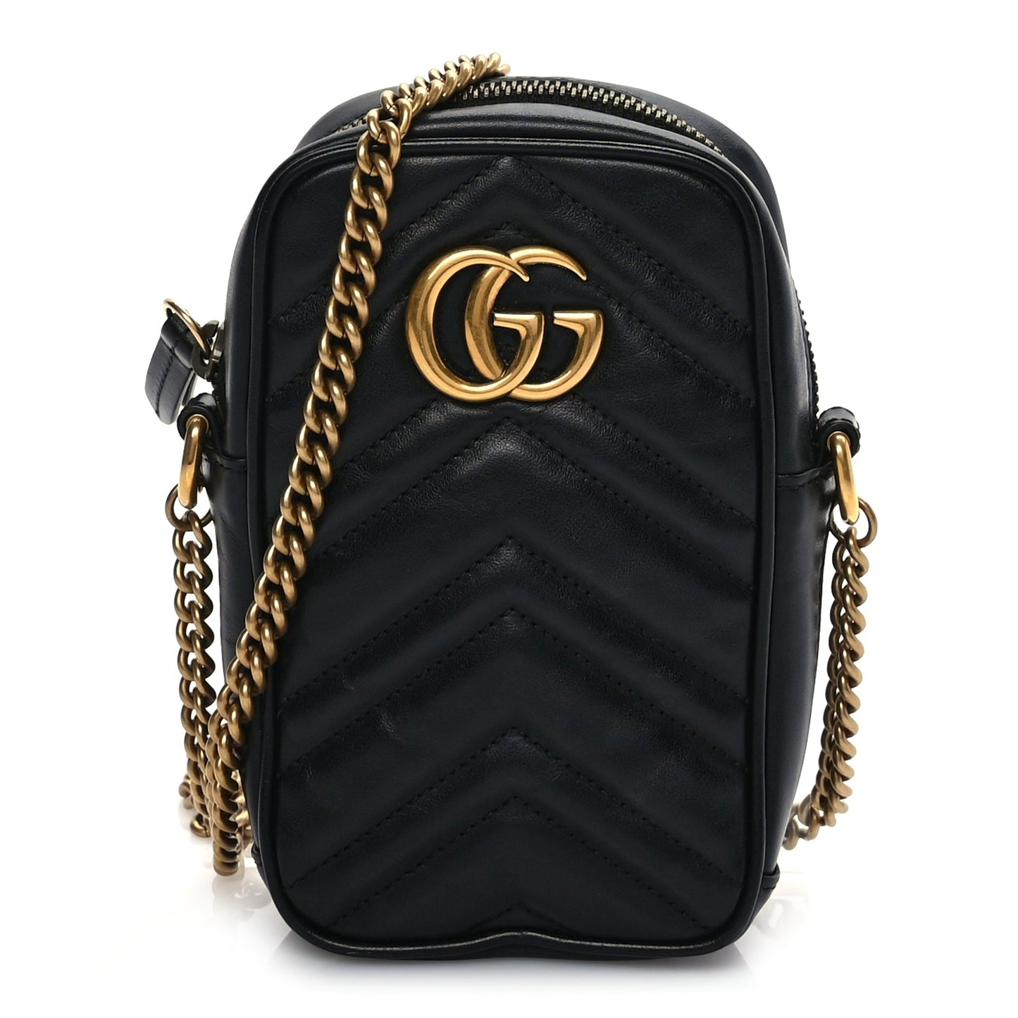 Gucci Calfskin Matelasse Mini GG Marmont Crossbody Bag Black