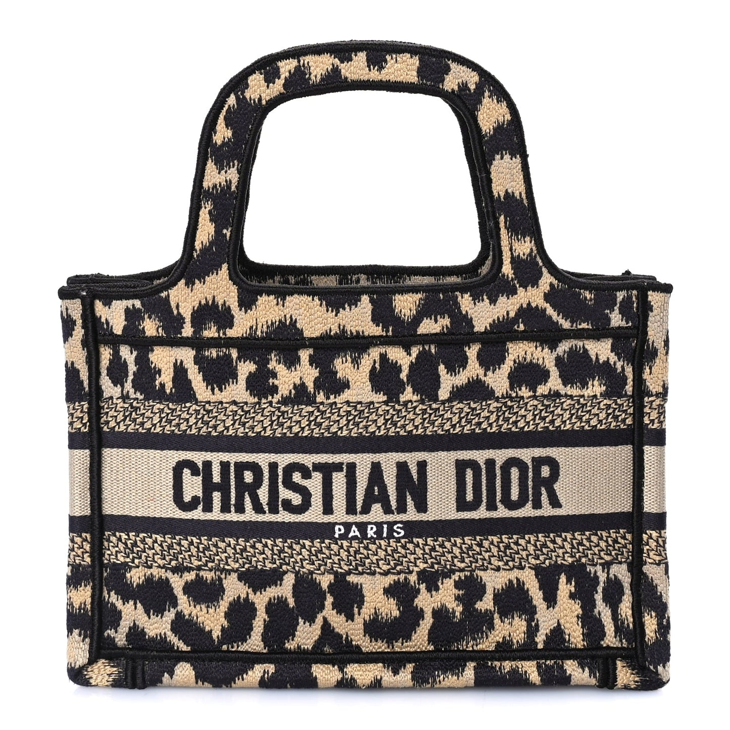 Christian Dior Canvas Mizza Embroidered Mini Leopard Book Tote Beige