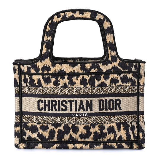 Christian Dior Canvas Mizza Embroidered Mini Leopard Book Tote Beige