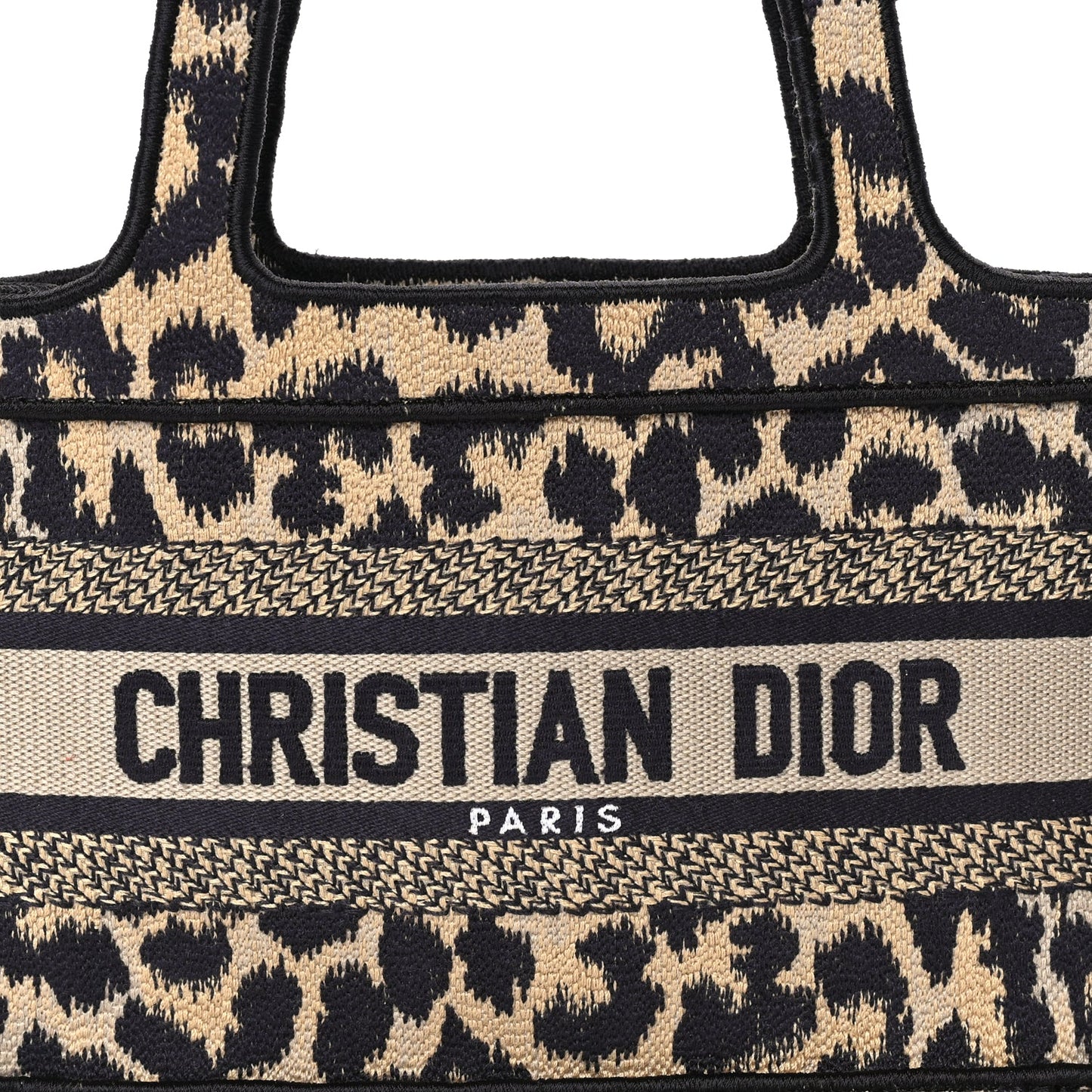 Christian Dior Canvas Mizza Embroidered Mini Leopard Book Tote Beige