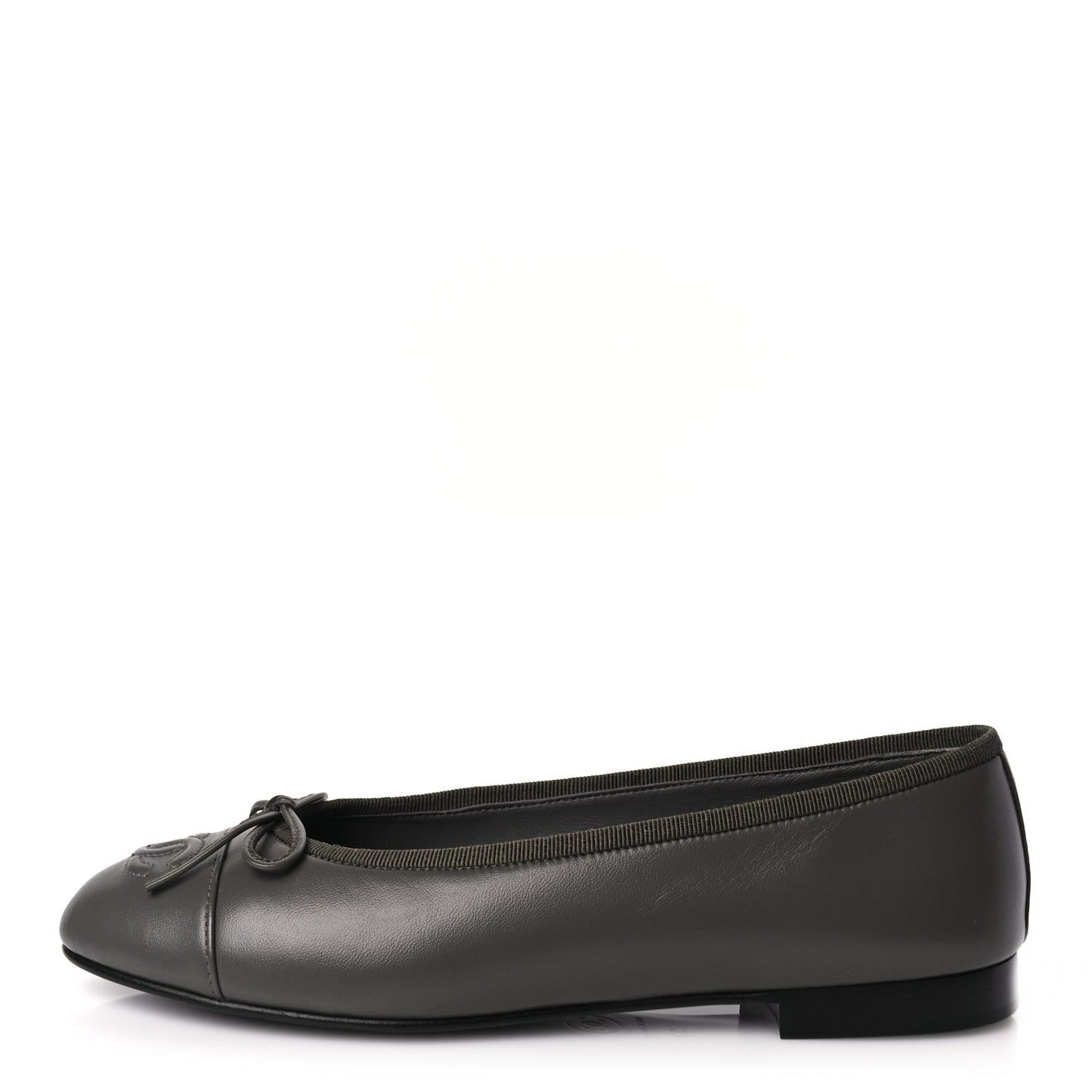 Chanel Lambskin Cap Toe CC Ballerina Flats 37 Dark Grey