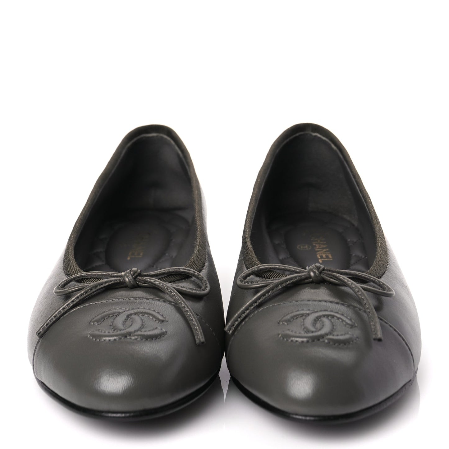Chanel Lambskin Cap Toe CC Ballerina Flats 37 Dark Grey