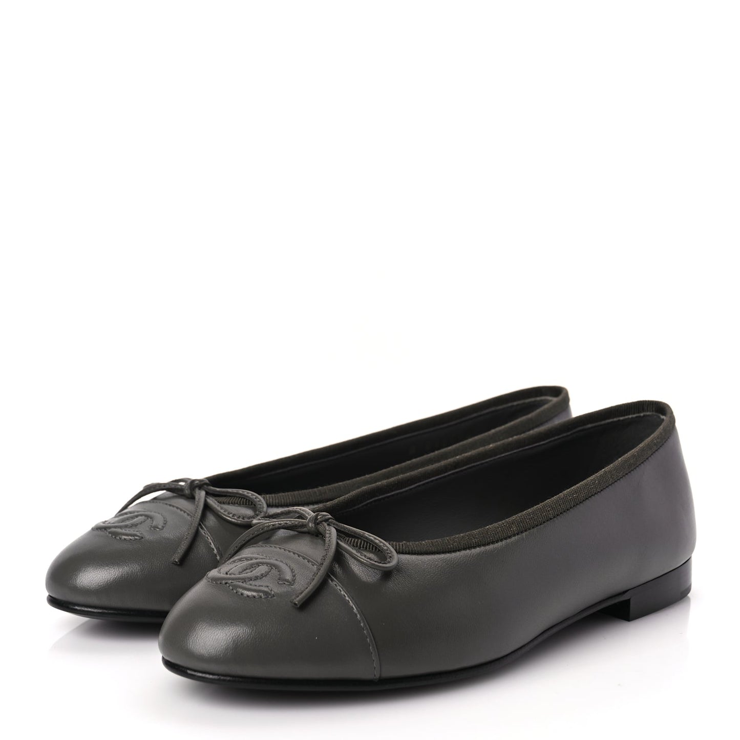Chanel Lambskin Cap Toe CC Ballerina Flats 37 Dark Grey