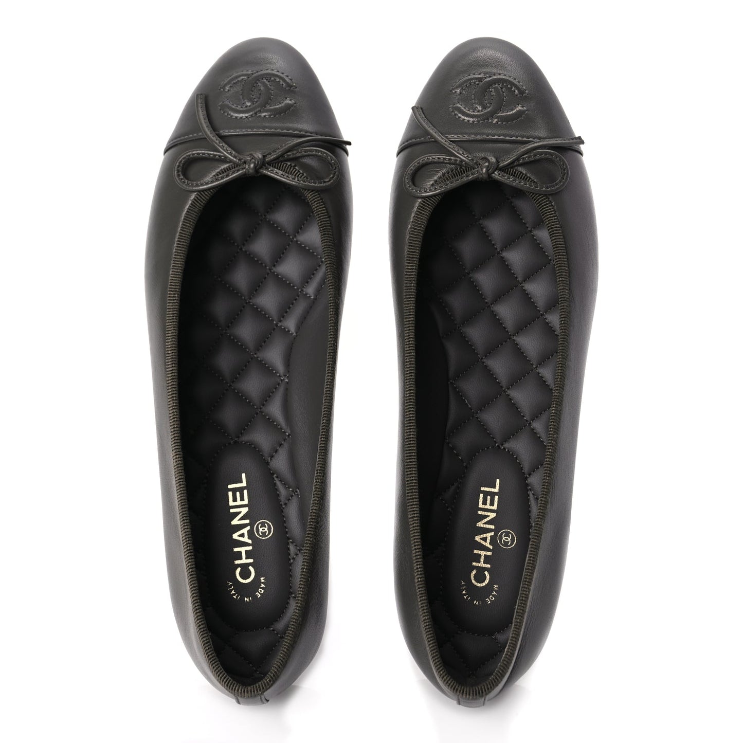 Chanel Lambskin Cap Toe CC Ballerina Flats 37 Dark Grey