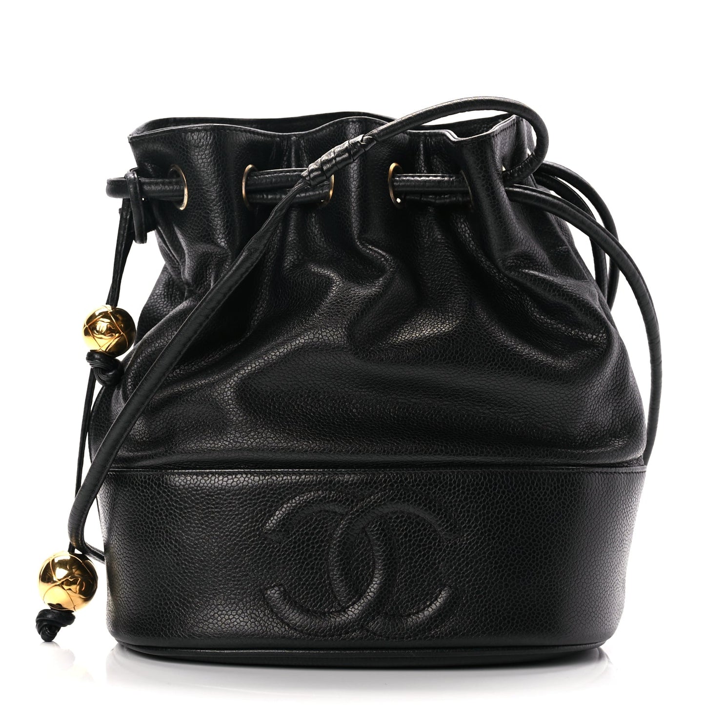 Chanel Caviar CC Drawstring Shoulder Bag Black