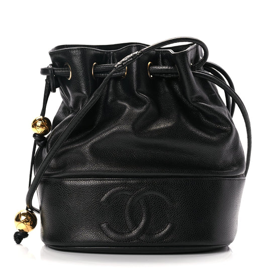 Chanel Caviar CC Drawstring Shoulder Bag Black