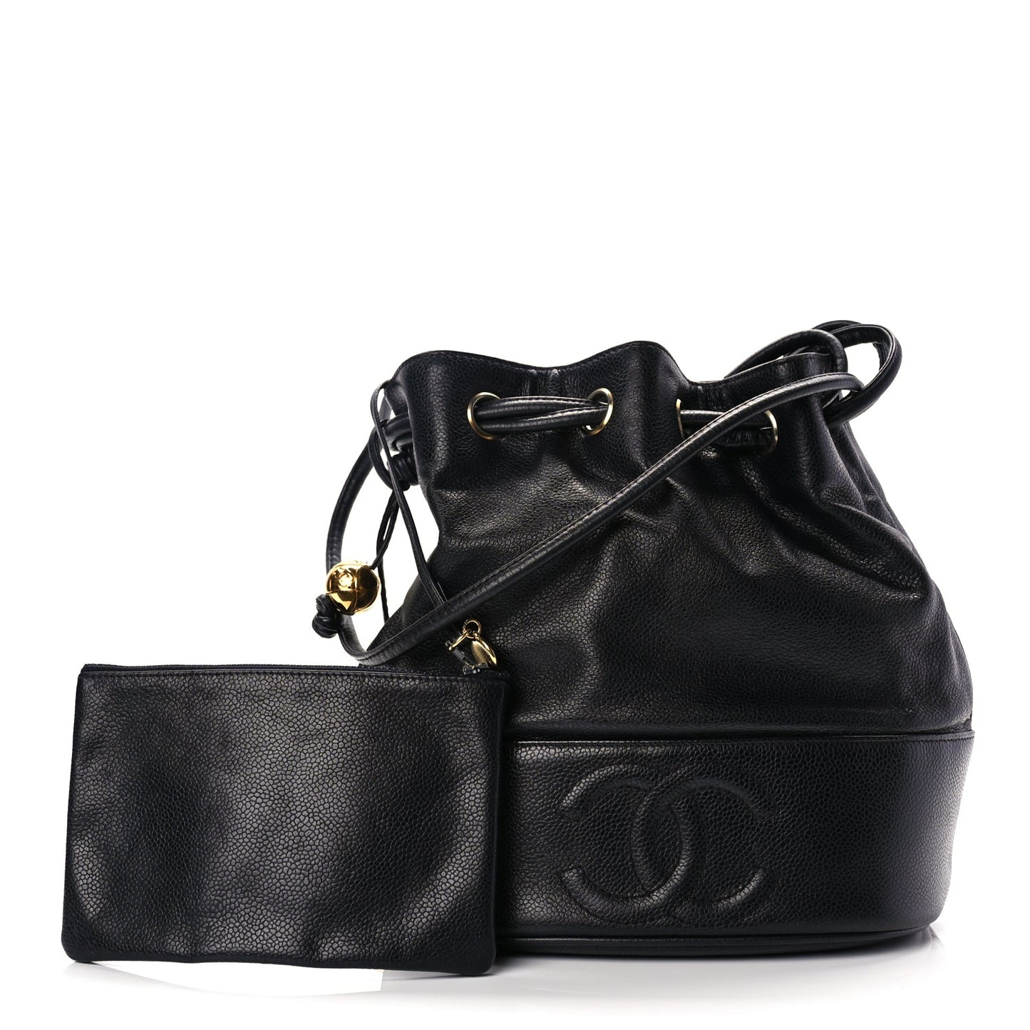 Chanel Caviar CC Drawstring Shoulder Bag Black