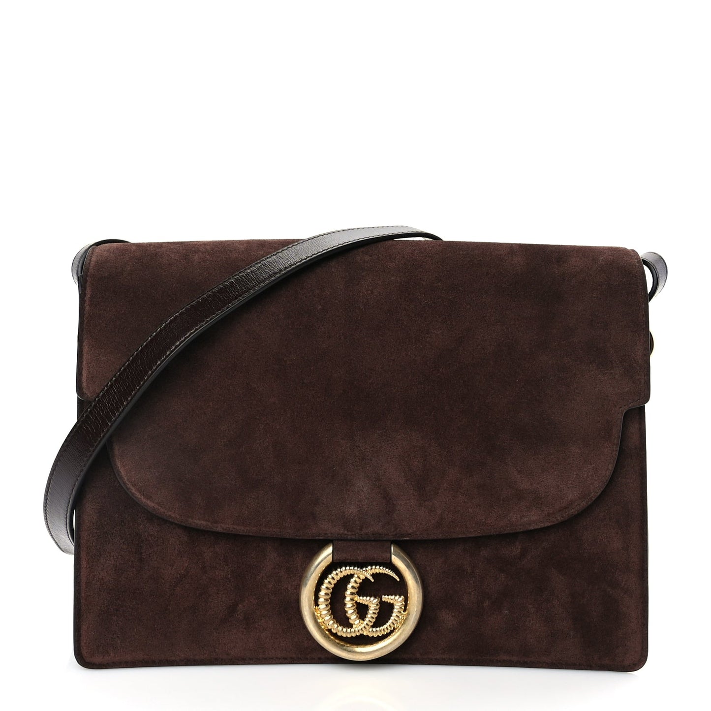 Gucci Suede Medium Torchon GG Ring Shoulder Bag  Reflex Brown