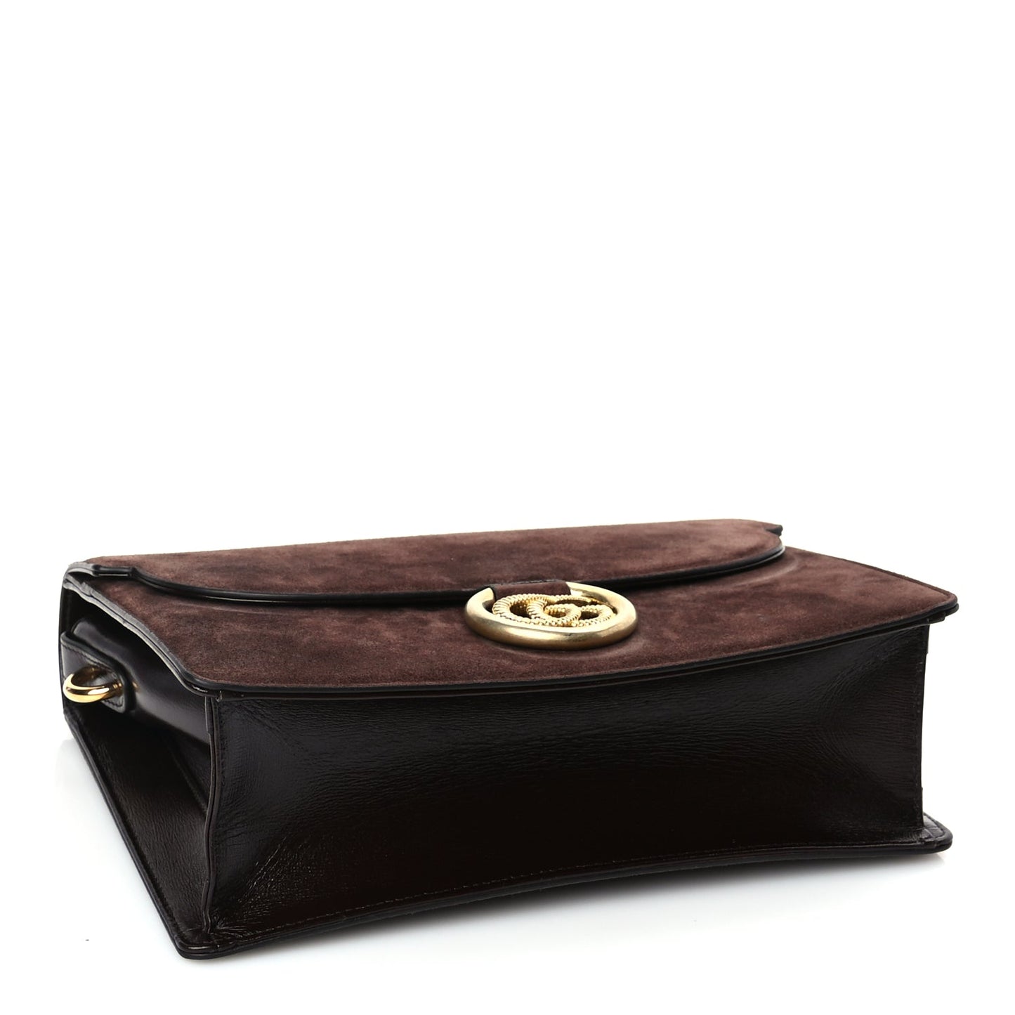 Gucci Suede Medium Torchon GG Ring Shoulder Bag  Reflex Brown