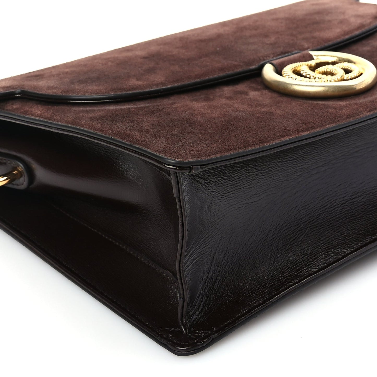 Gucci Suede Medium Torchon GG Ring Shoulder Bag  Reflex Brown