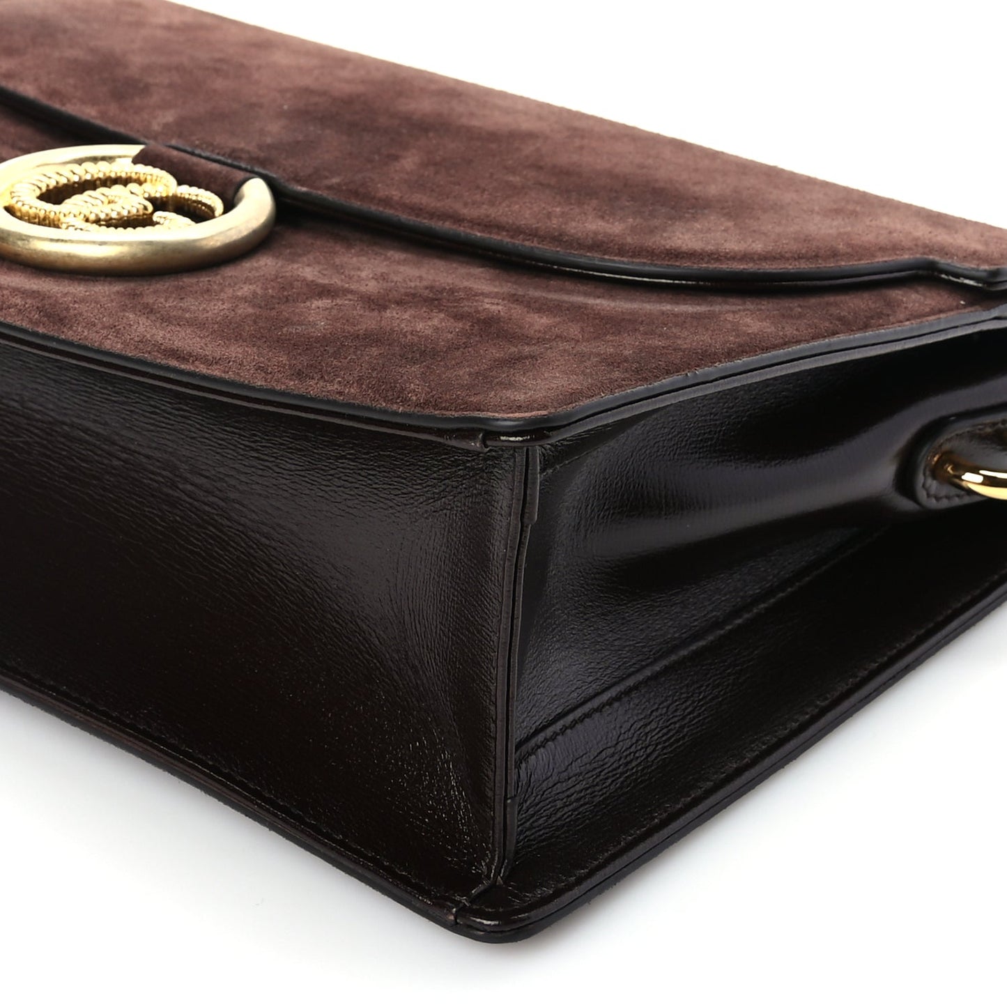 Gucci Suede Medium Torchon GG Ring Shoulder Bag  Reflex Brown