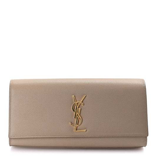 Saint Laurent Grain De Poudre Classic Kate Clutch  Dark Beige