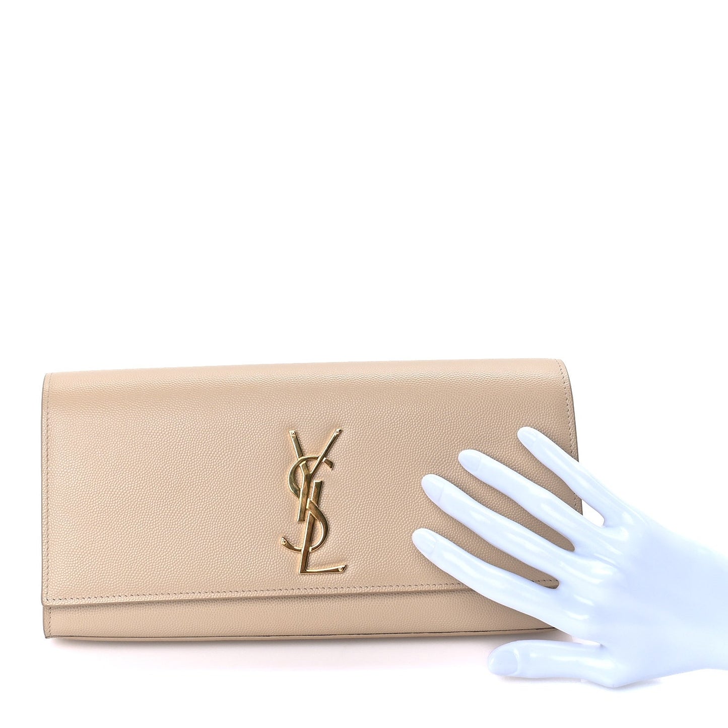 Saint Laurent Grain De Poudre Classic Kate Clutch  Dark Beige