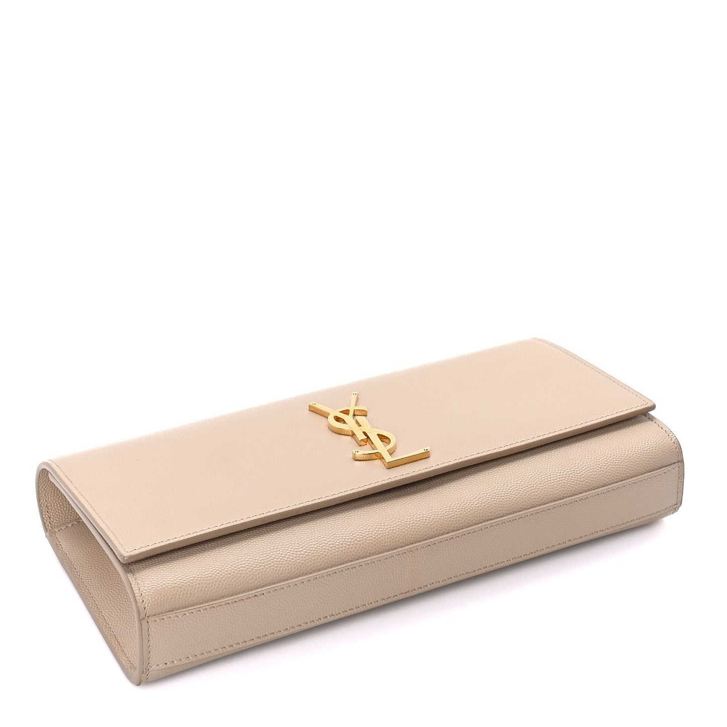 Saint Laurent Grain De Poudre Classic Kate Clutch  Dark Beige