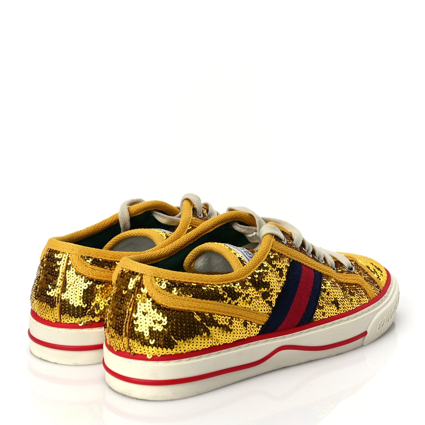 Gucci Sequin Web Matelasse Womens 1977 Tennis Sneakers 36 Gold Yellow