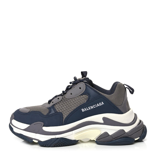 Balenciaga Fabric Mesh Mens Triple S Sneakers 41 Dark Grey Navy