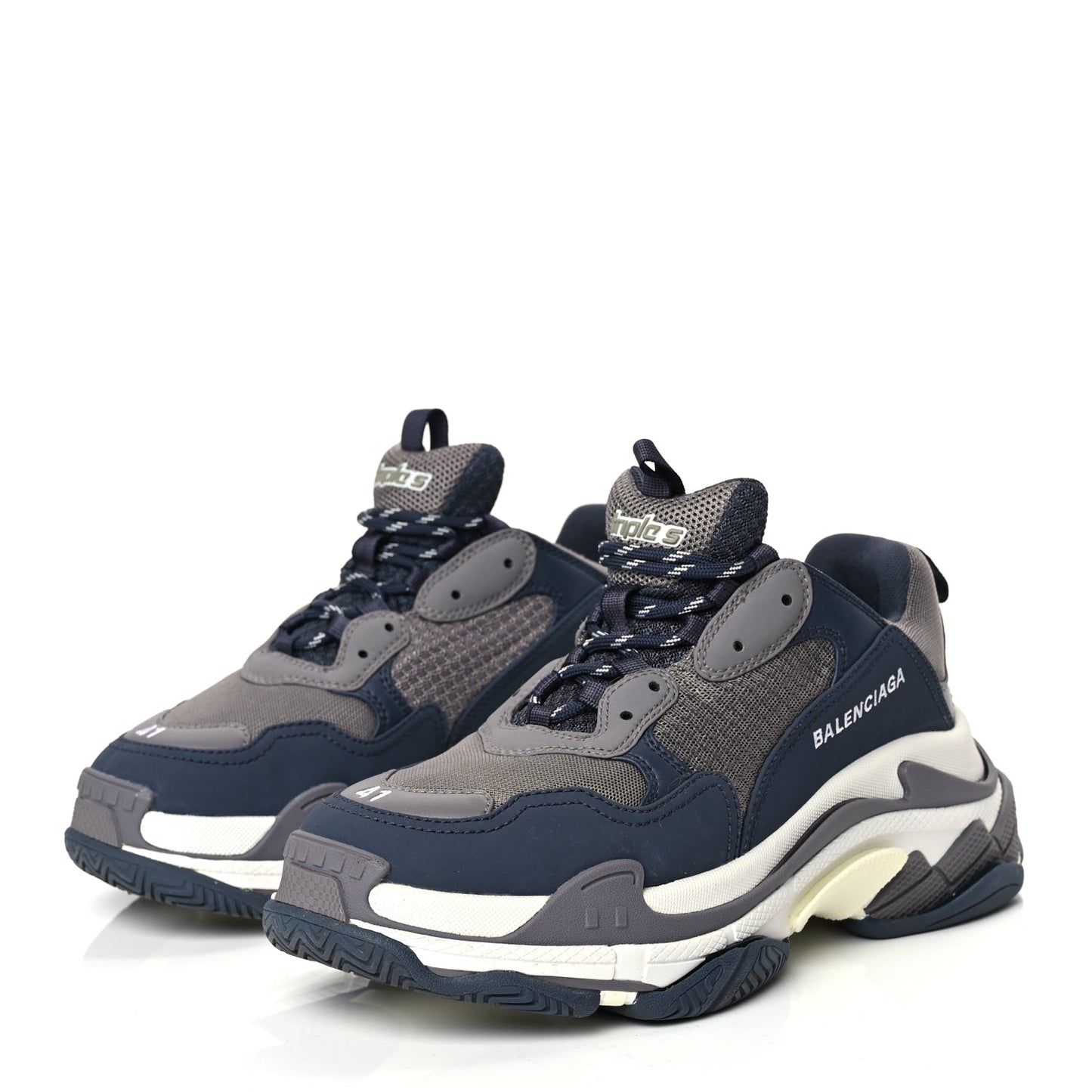 Balenciaga Fabric Mesh Mens Triple S Sneakers 41 Dark Grey Navy