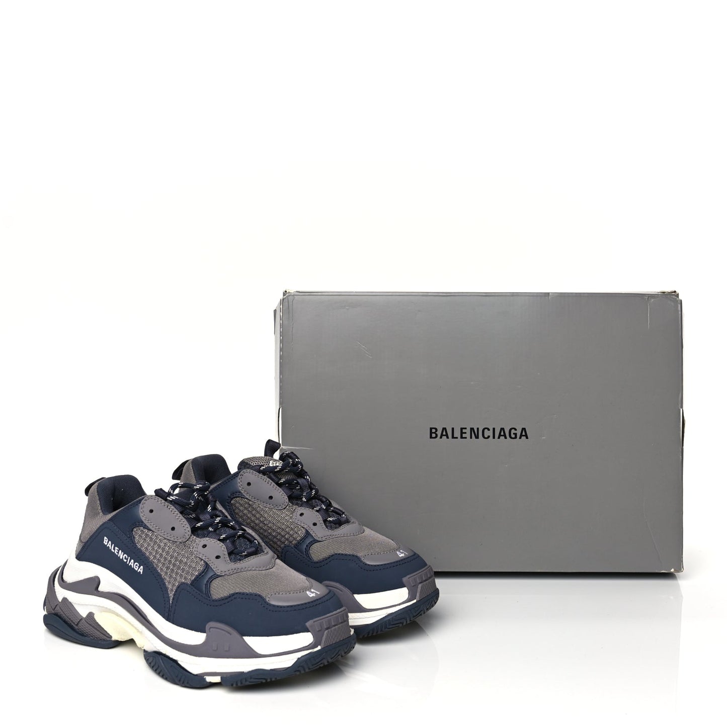 Balenciaga Fabric Mesh Mens Triple S Sneakers 41 Dark Grey Navy
