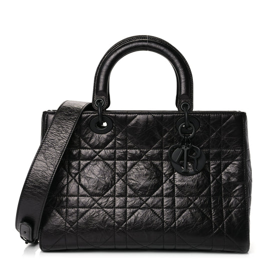 Christian Dior Crinkled Calfskin Macrocannage Medium My ABCDior Lady D-Sire Black