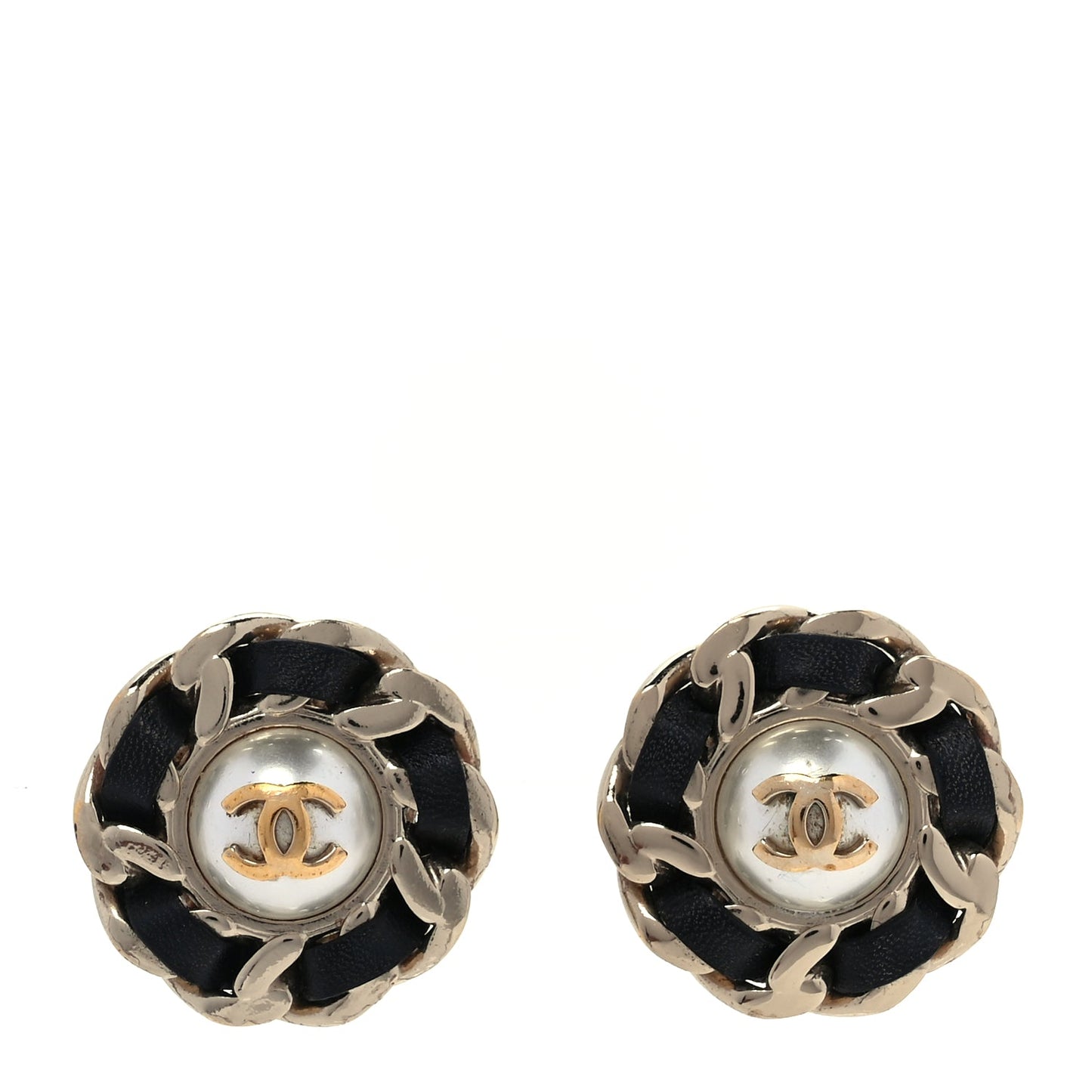 Chanel Pearl Lambskin Chain Around CC Earrings  Gold Black