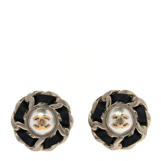 Chanel Pearl Lambskin Chain Around CC Earrings  Gold Black