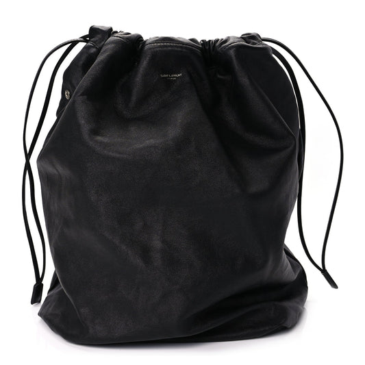 Saint Laurent Smooth Calfskin Teddy Drawstring Bag Black