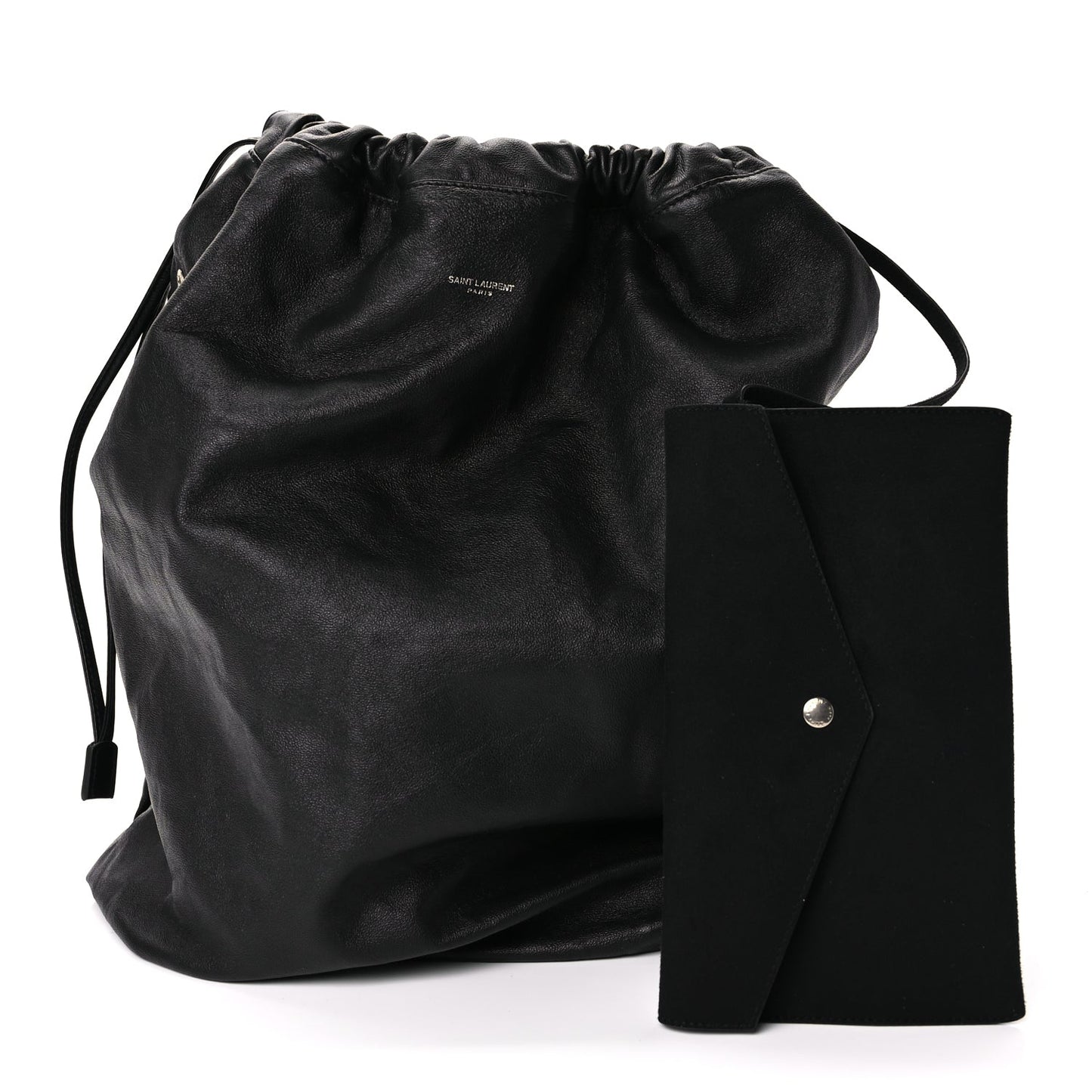 Saint Laurent Smooth Calfskin Teddy Drawstring Bag Black