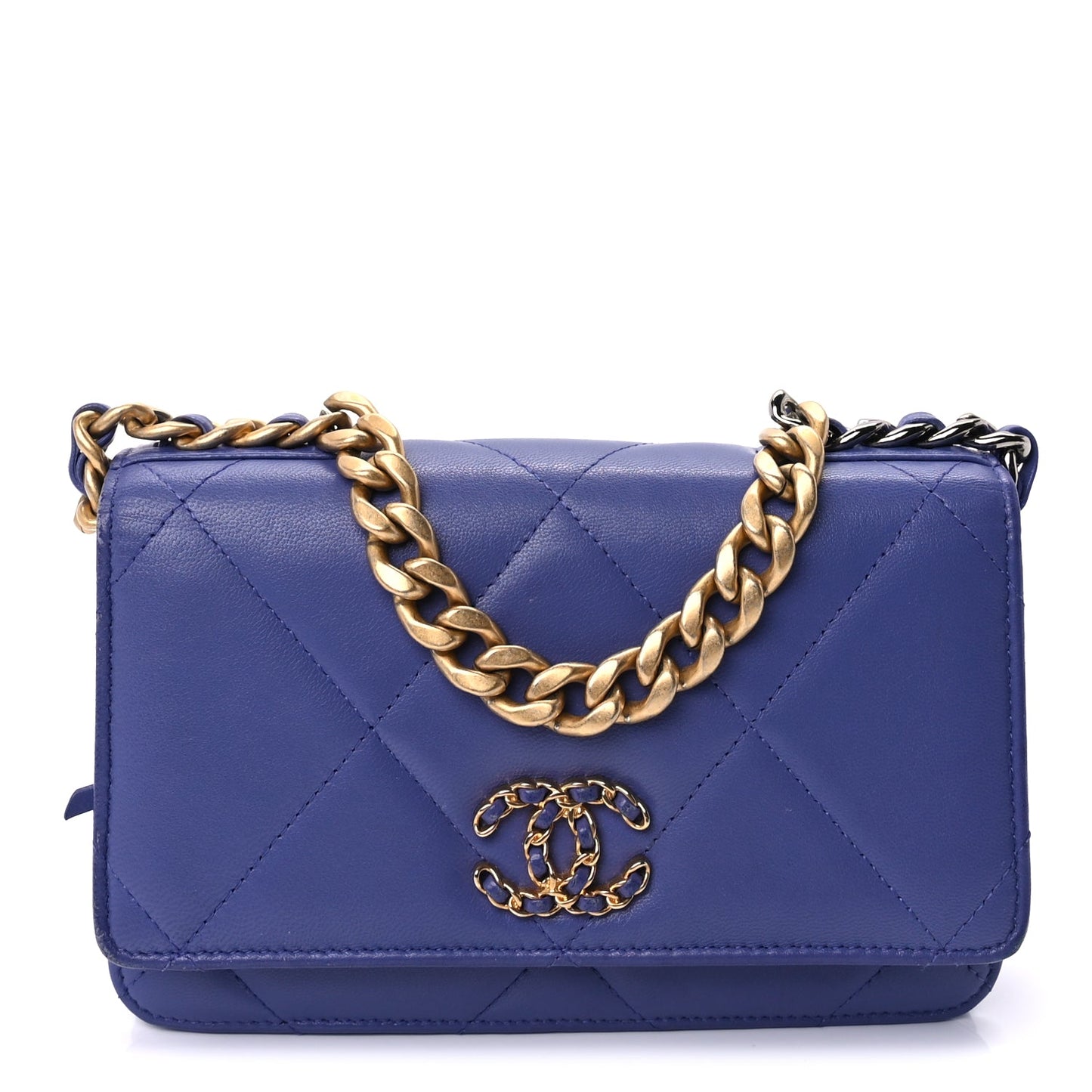 Chanel Lambskin Quilted Chanel 19 Wallet On Chain WOC Purple