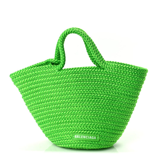 Balenciaga Nylon Lambskin Woven Small Ibiza Basket With Strap Green