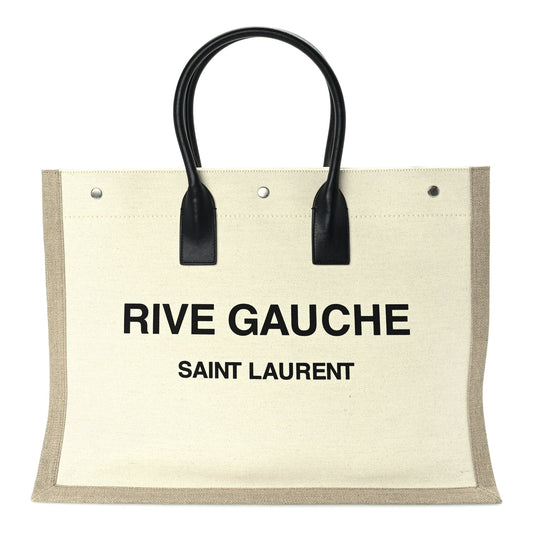 Saint Laurent Linen Calfskin Small Rive Gauche Tote  Optic White