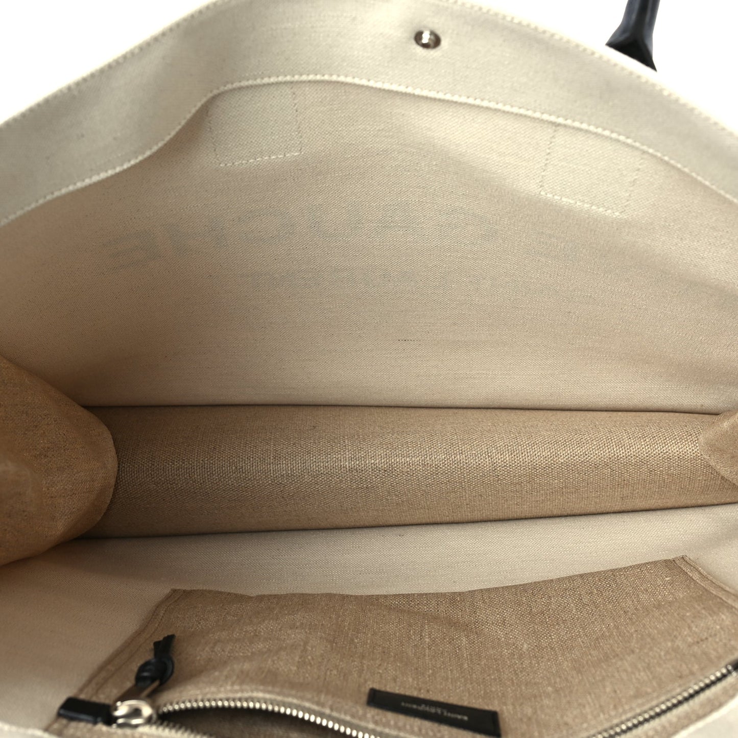 Saint Laurent Linen Calfskin Small Rive Gauche Tote  Optic White