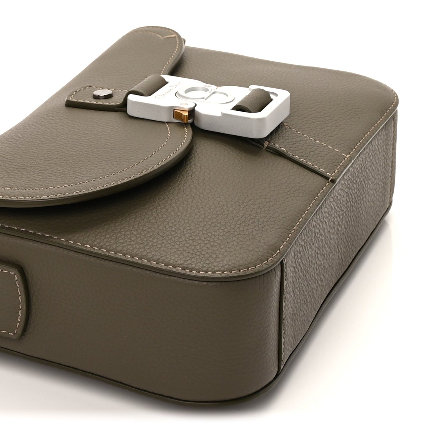 Christian Dior Grained Calfskin Small Saddle Messenger Bag Green