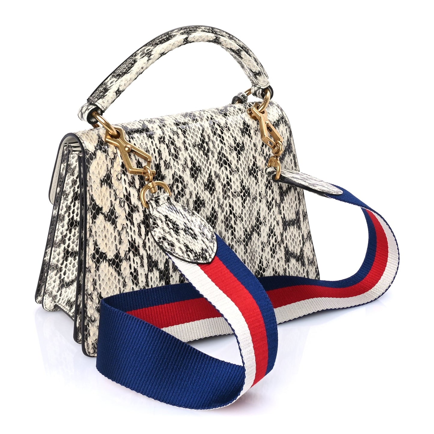 Gucci Snakeskin Sylvie Web Small Queen Margaret Top Handle Bag Roccia Natural