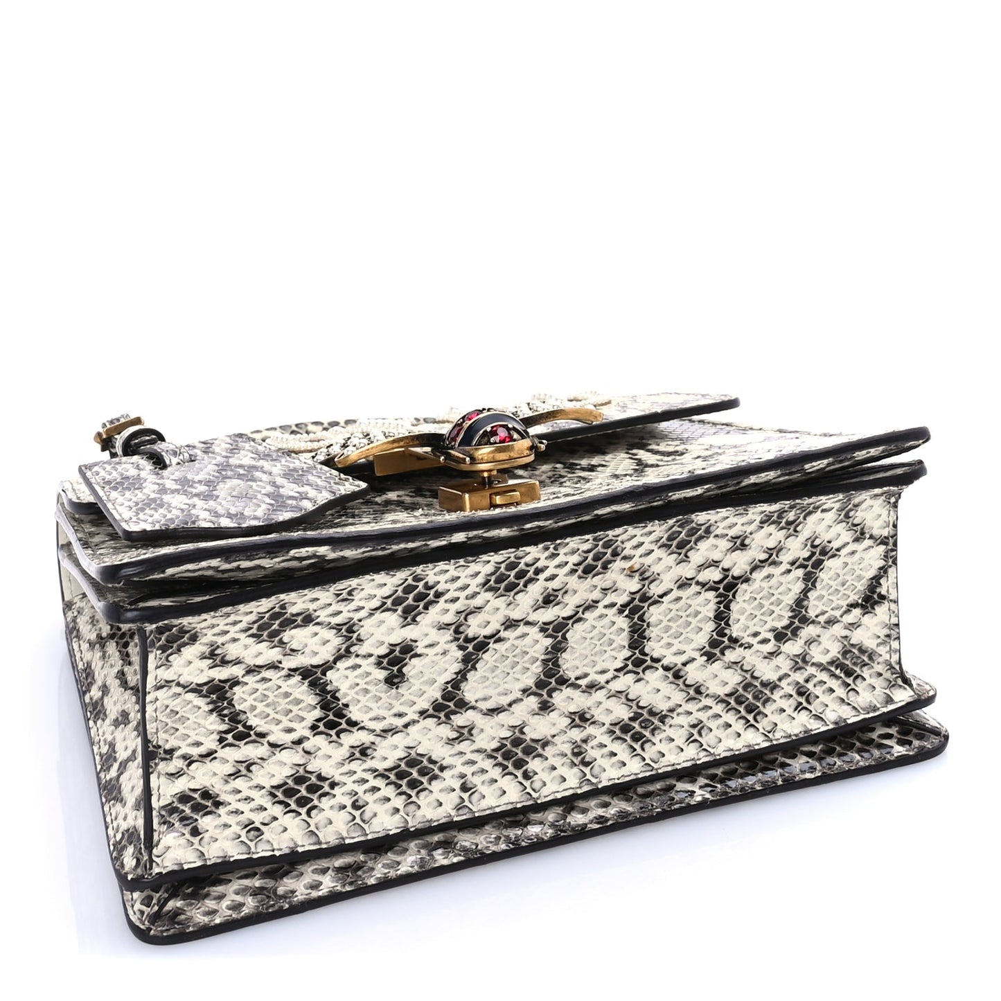 Gucci Snakeskin Sylvie Web Small Queen Margaret Top Handle Bag Roccia Natural