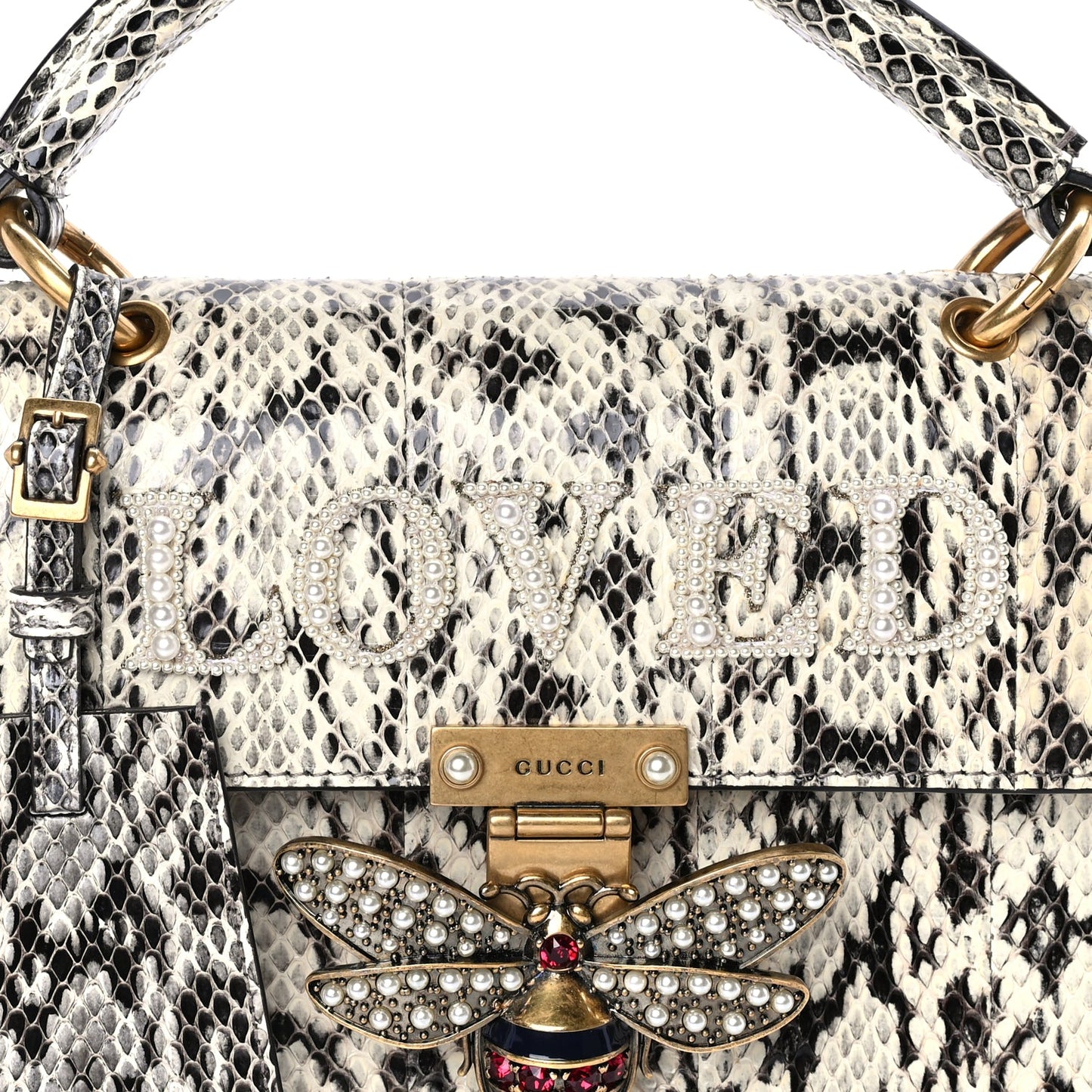Gucci Snakeskin Sylvie Web Small Queen Margaret Top Handle Bag Roccia Natural