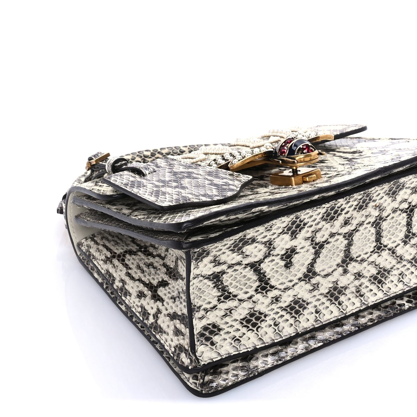 Gucci Snakeskin Sylvie Web Small Queen Margaret Top Handle Bag Roccia Natural