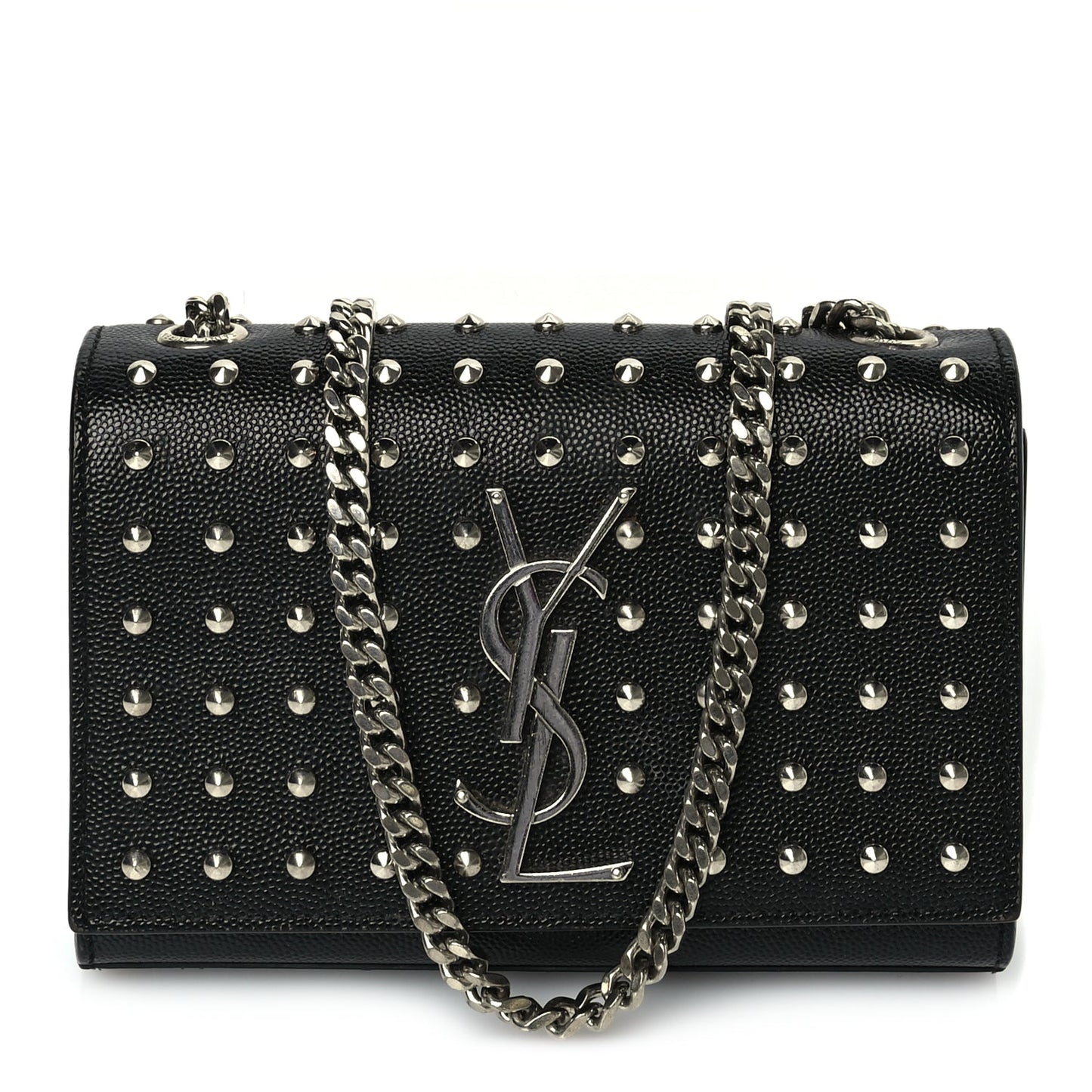 Saint Laurent Grain De Poudre Studded Small Classic Monogram Kate Satchel
