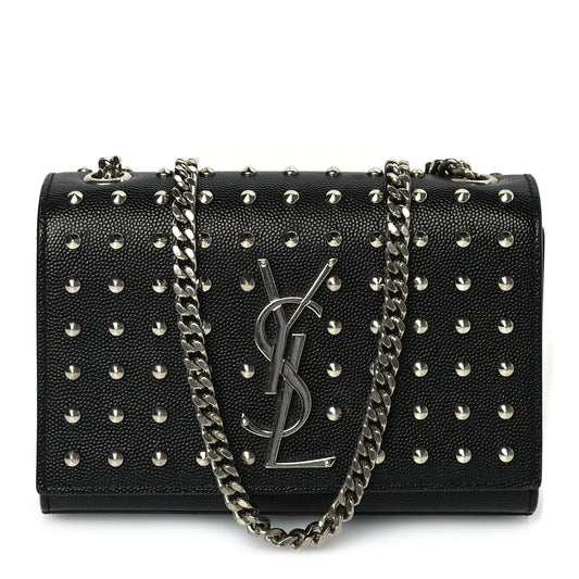 Saint Laurent Grain De Poudre Studded Small Classic Monogram Kate Satchel