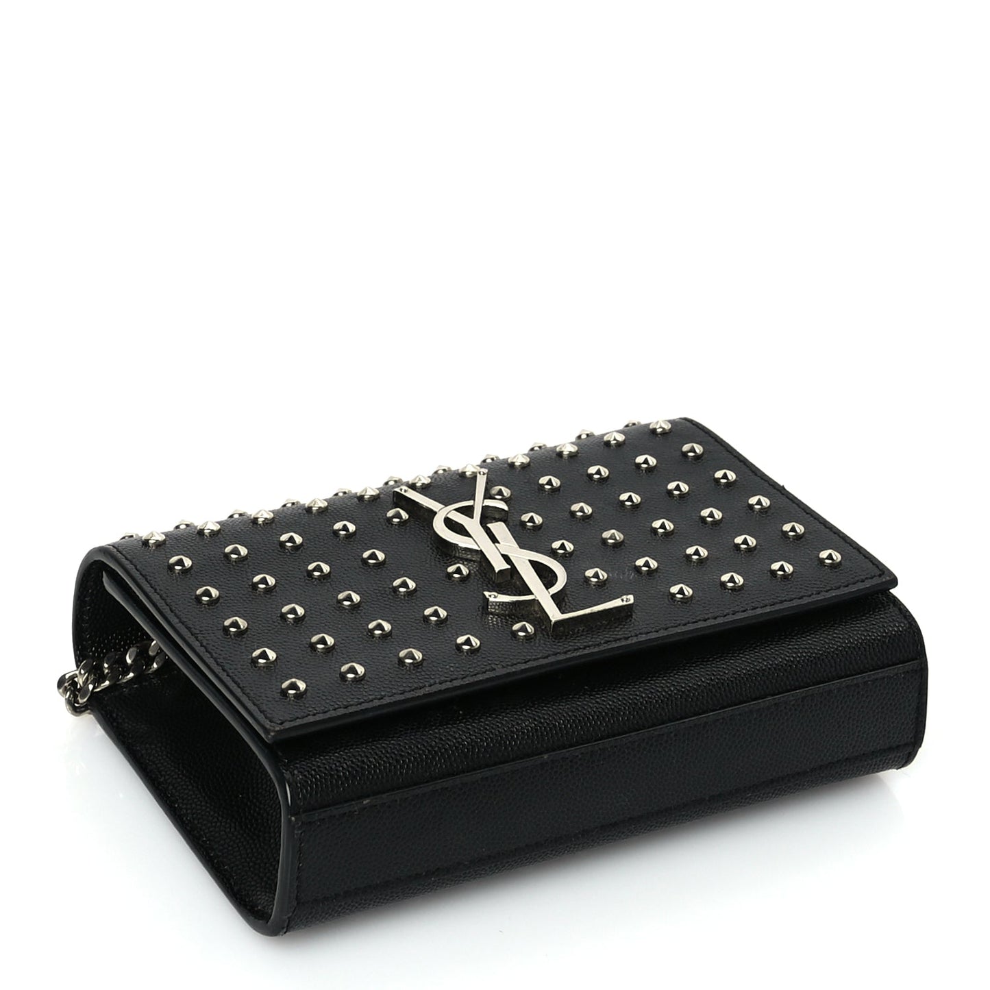Saint Laurent Grain De Poudre Studded Small Classic Monogram Kate Satchel
