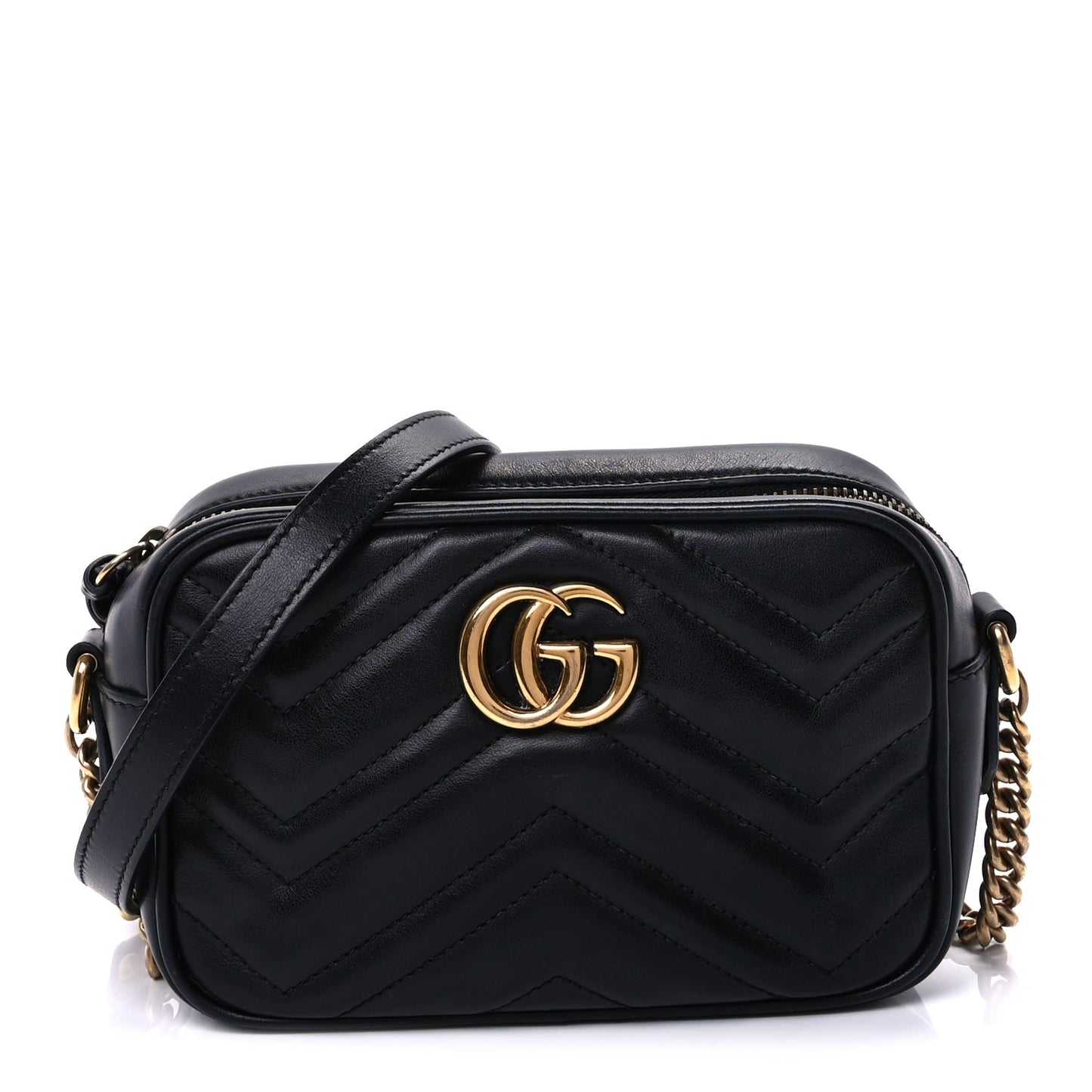 Gucci Calfskin Matelasse Mini GG Marmont Chain Shoulder Bag  Black