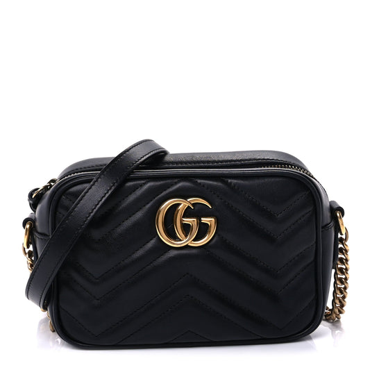 Gucci Calfskin Matelasse Mini GG Marmont Chain Shoulder Bag  Black
