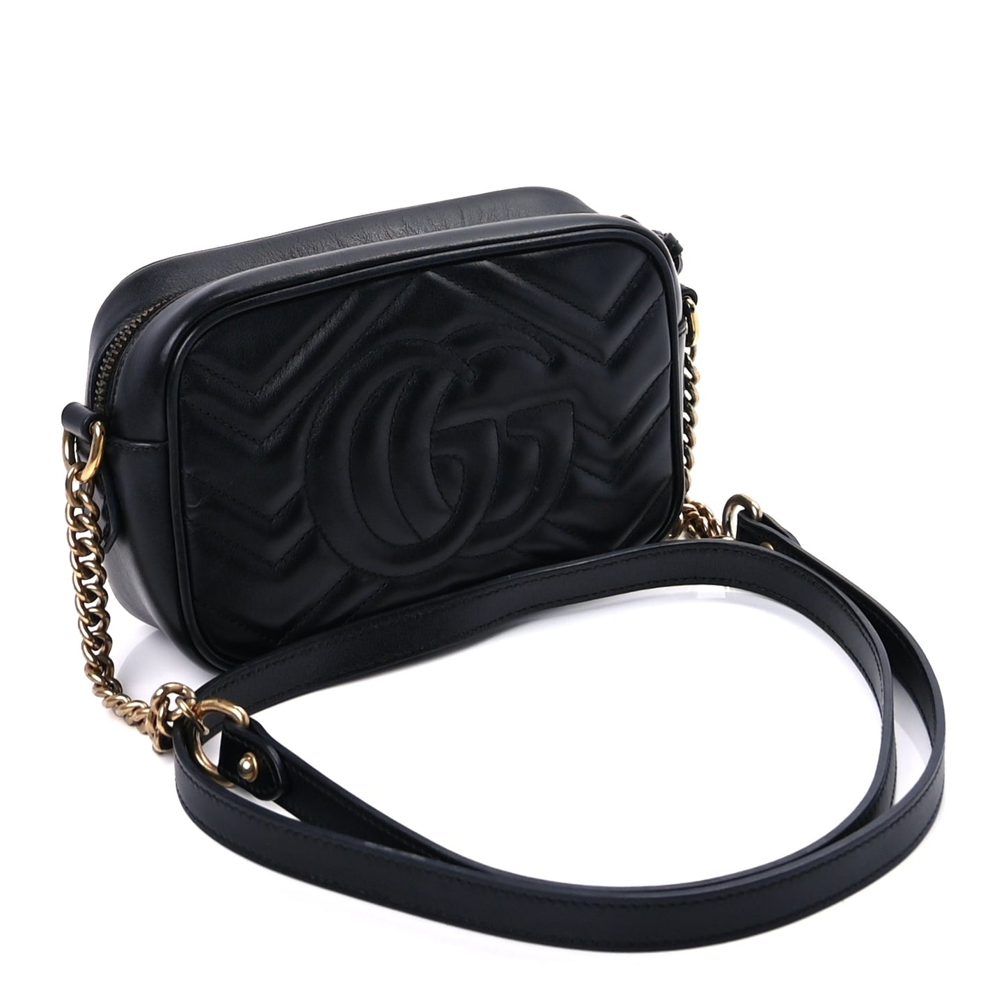 Gucci Calfskin Matelasse Mini GG Marmont Chain Shoulder Bag  Black