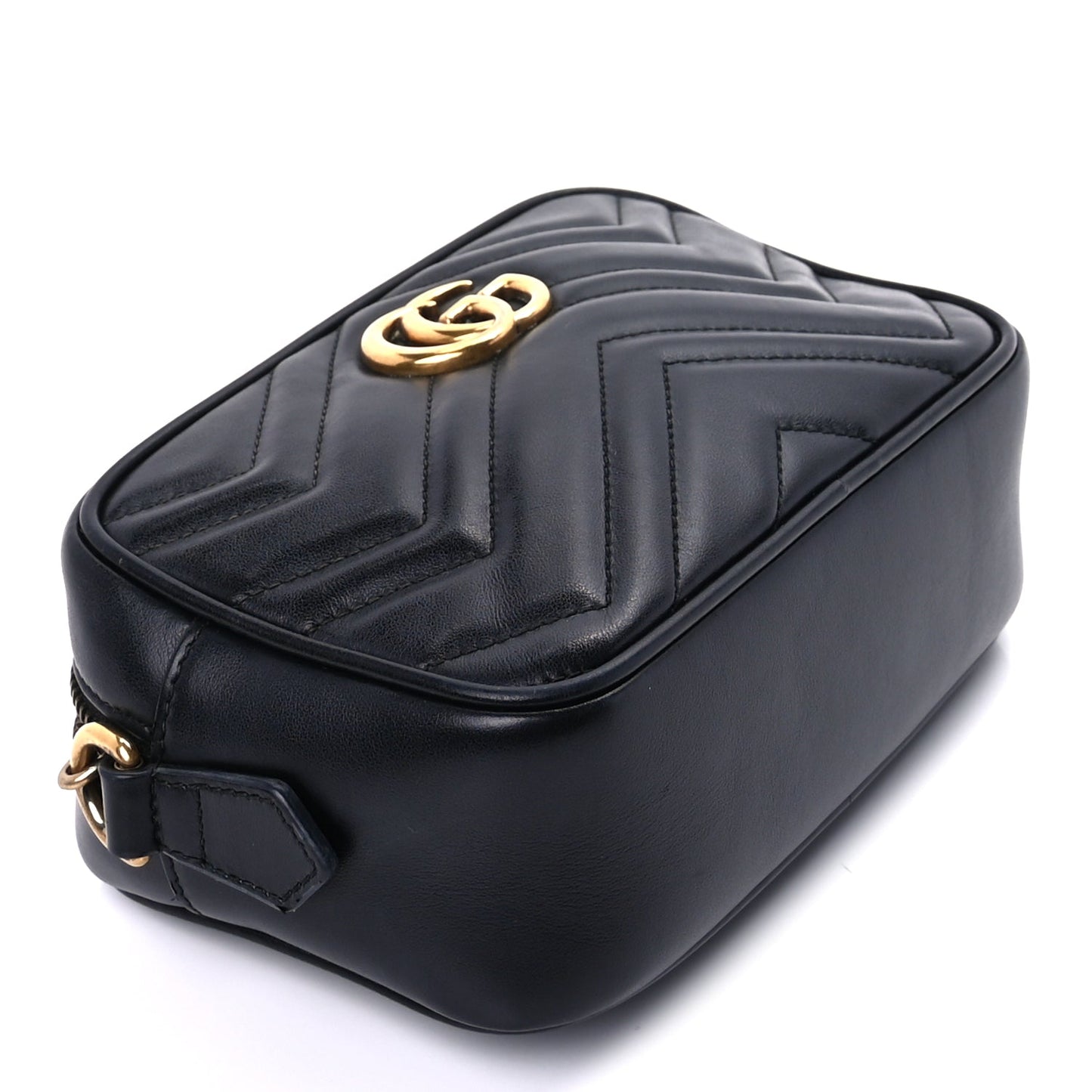 Gucci Calfskin Matelasse Mini GG Marmont Chain Shoulder Bag  Black
