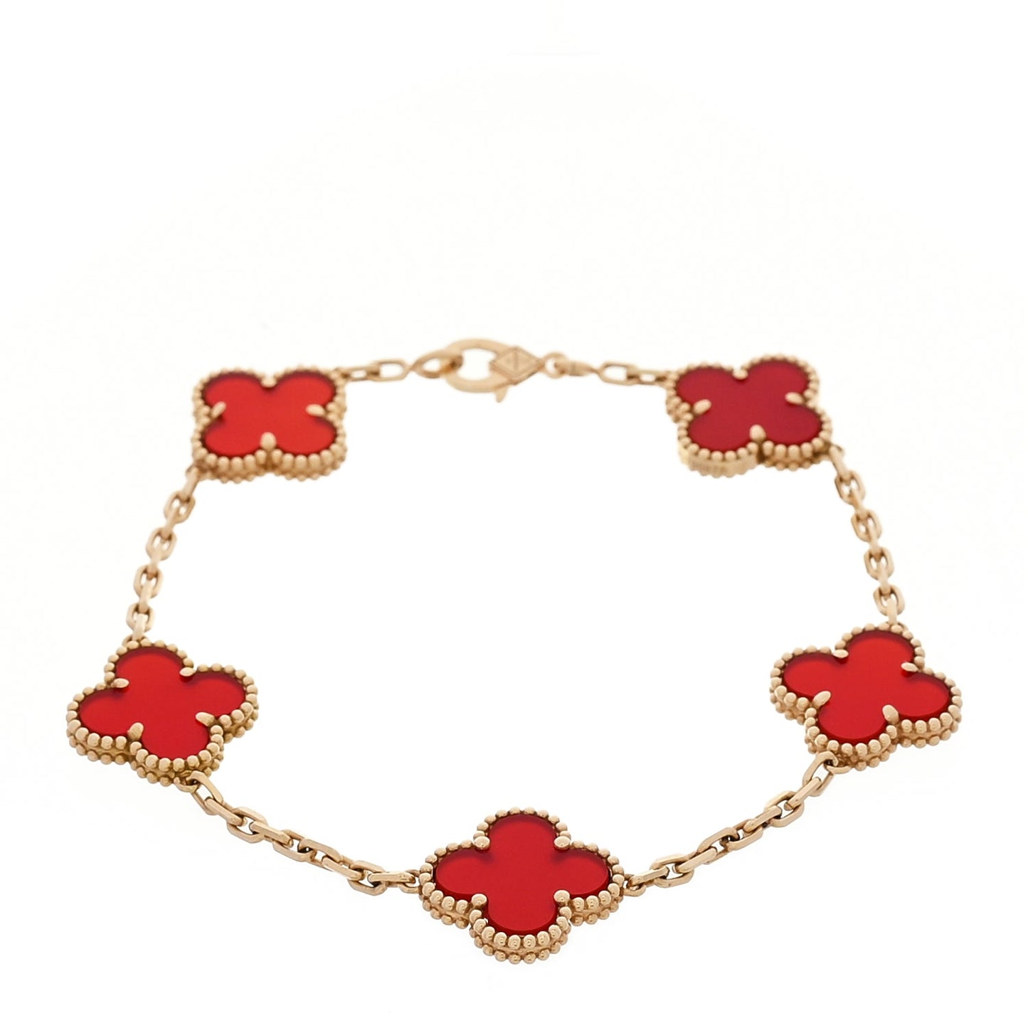 Van Cleef & Arpels 18K Yellow Gold Carnelian 5 Motifs Vintage Alhambra Bracelet