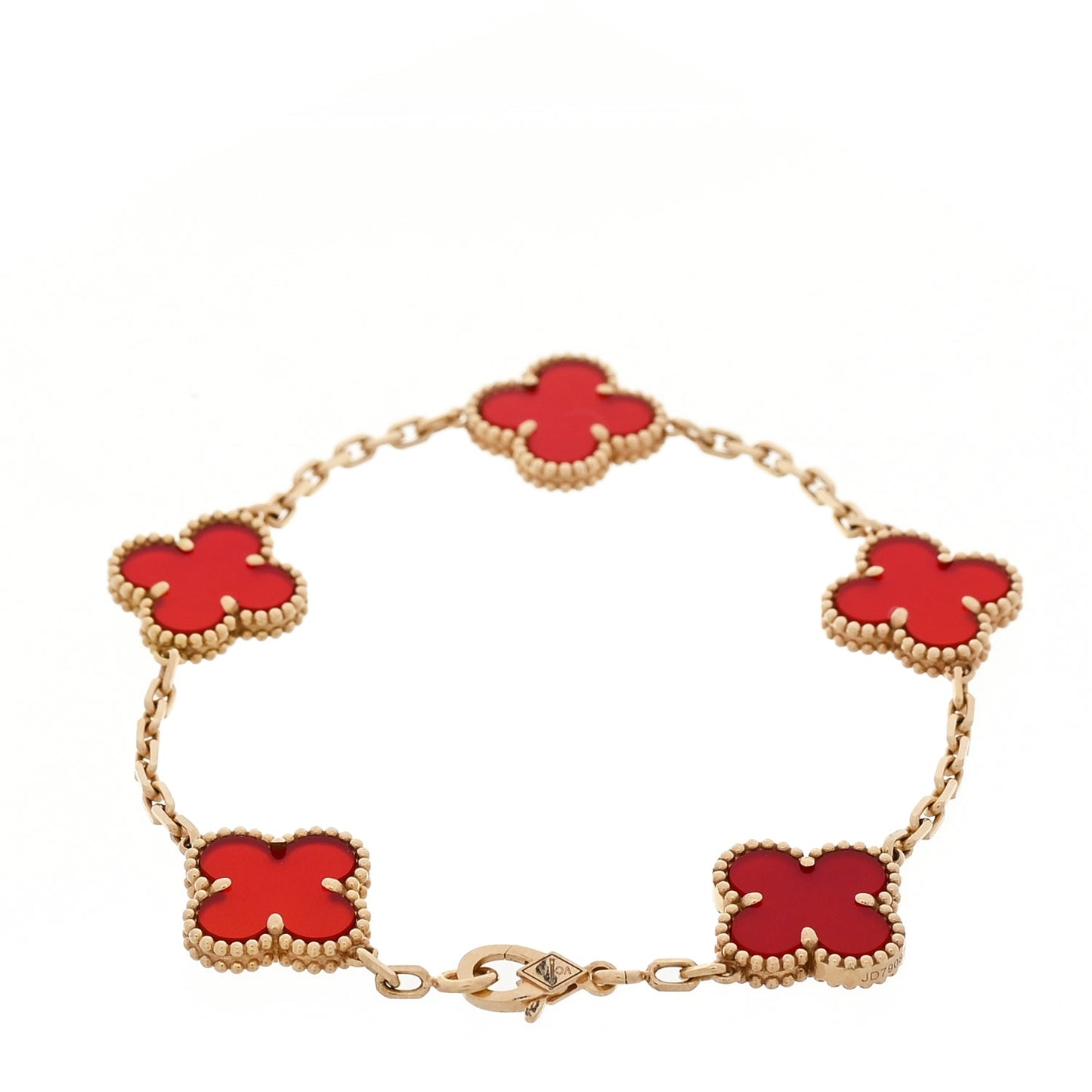 Van Cleef & Arpels 18K Yellow Gold Carnelian 5 Motifs Vintage Alhambra Bracelet